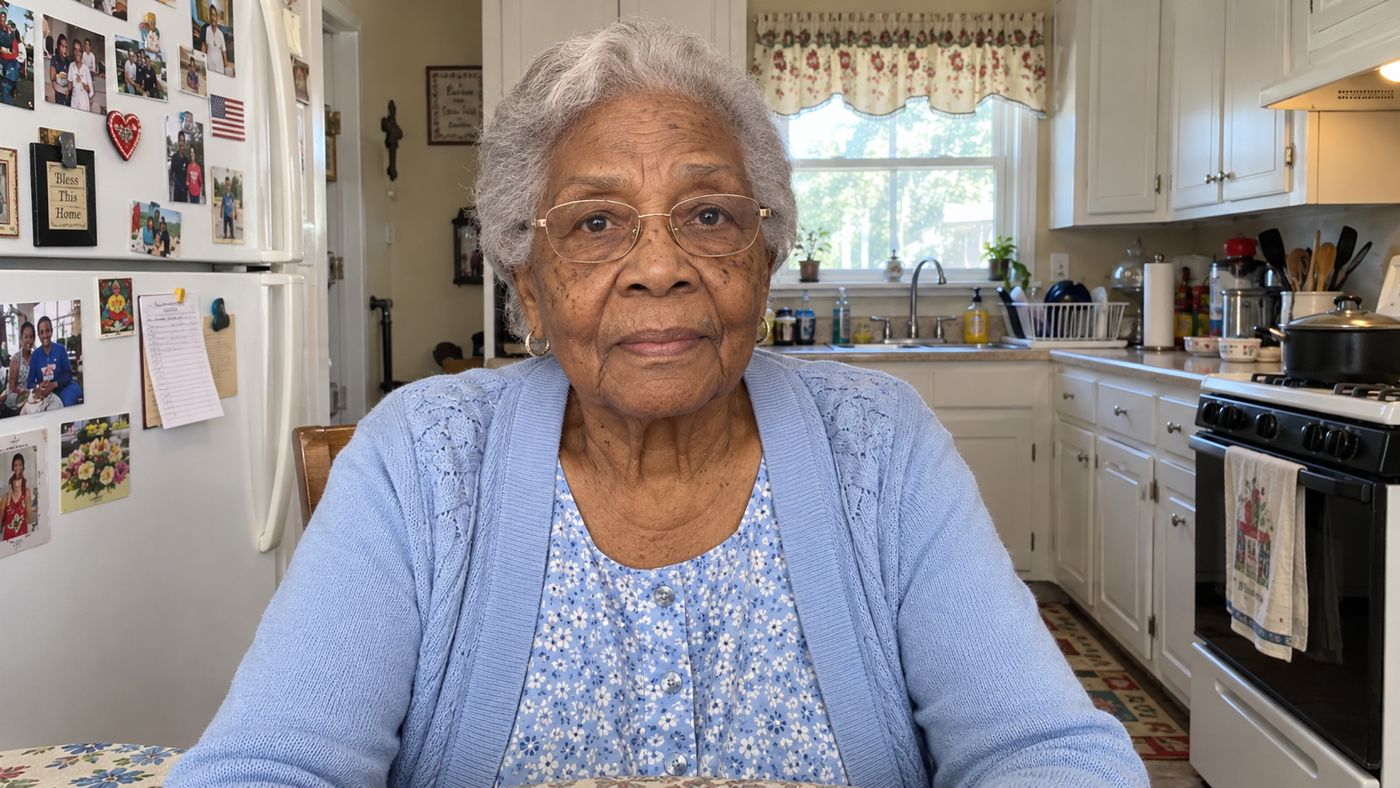 Essie Lee Hollins at her kitchen table in Greenwood, Mississippi