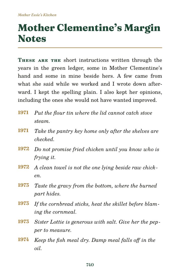 Page 740 of Mother Essie’s Kitchen: Mother Clementine’s Margin Notes